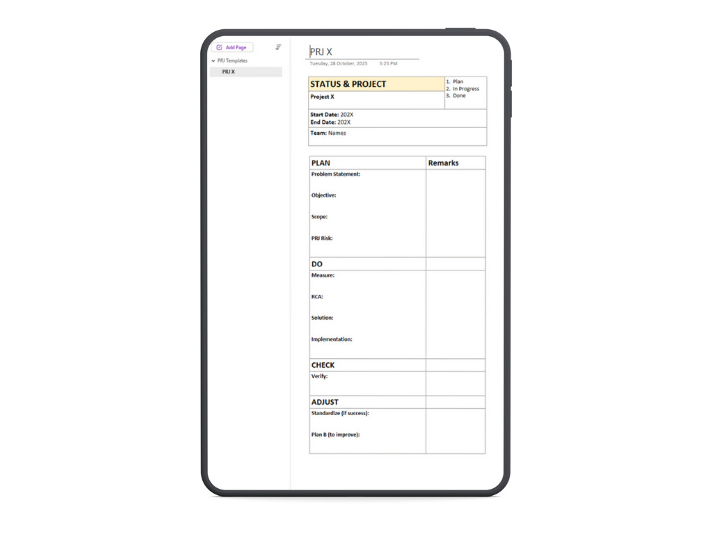 OneNote Project Management Template