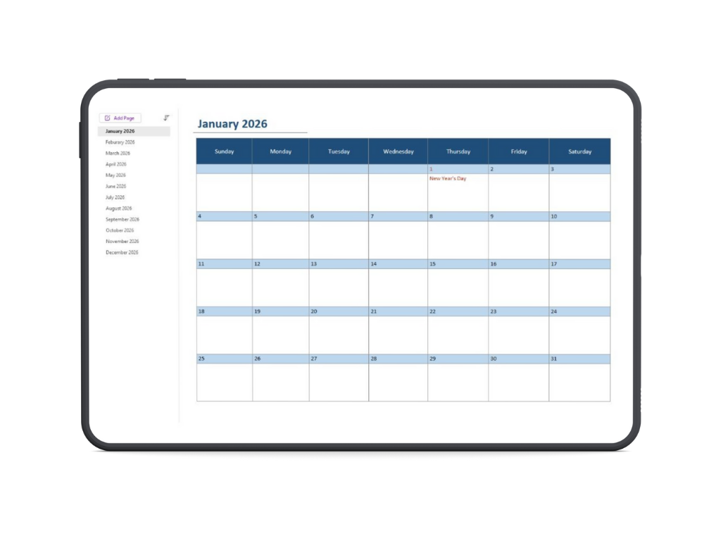 OneNote 2026 MY Calendar